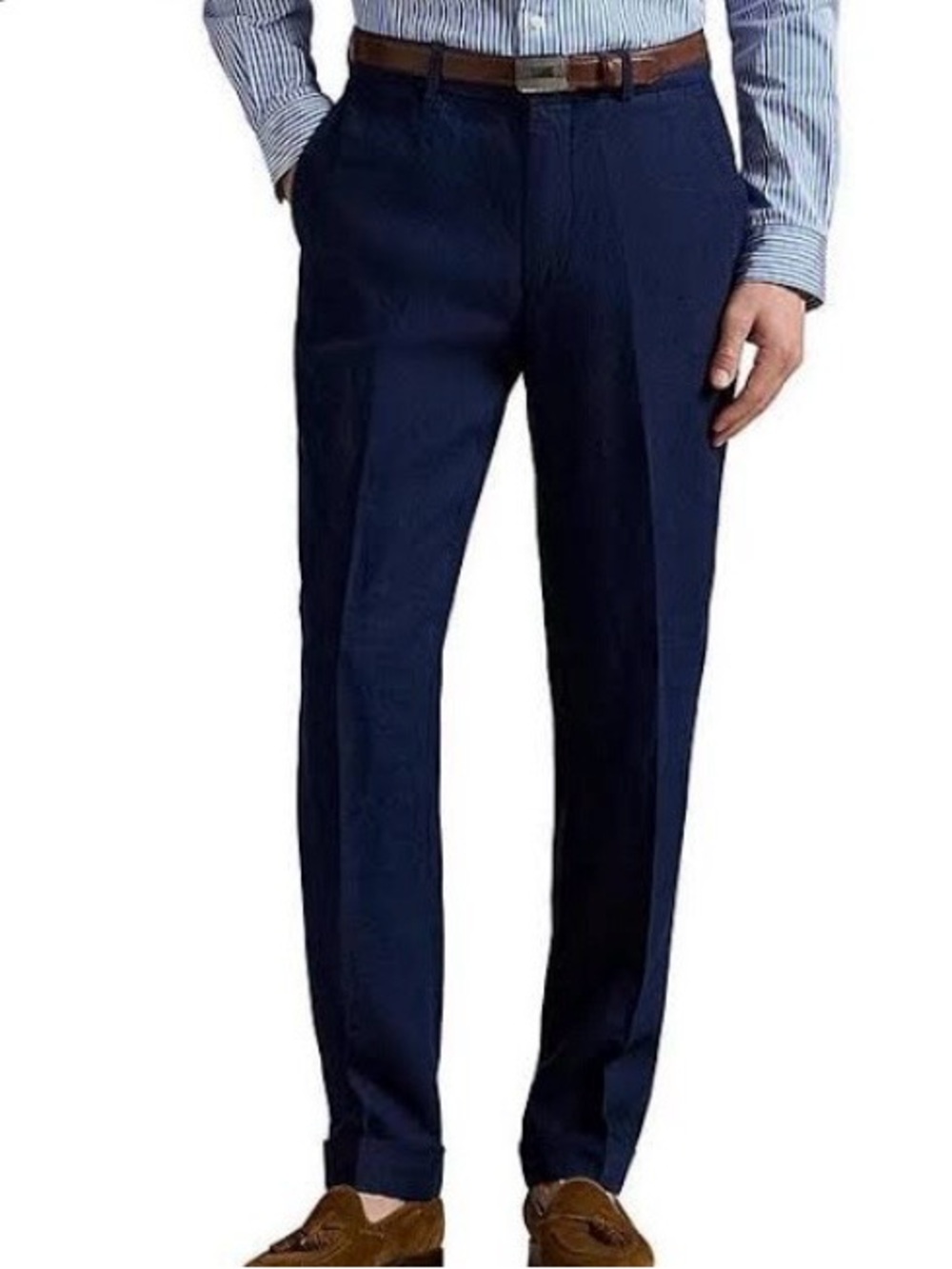 NWT Polo Ralph Lauren Men’s navy 100% Linen Suit Trouser Pants Size 40x32  $398